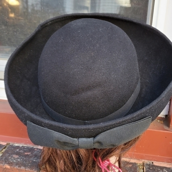 Vintage Blaxk Wool Small  bowler style‎ wool hat main image 6